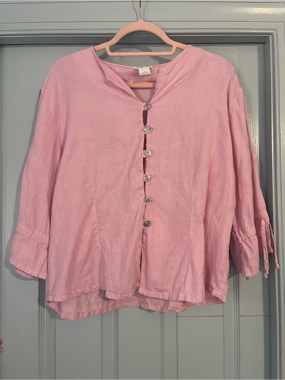 Women's Pink Button-Front Relaxed Linen Top